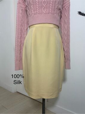 Geoffrey Alexander Yellow 100% Silk Pencil Skirt Size 8